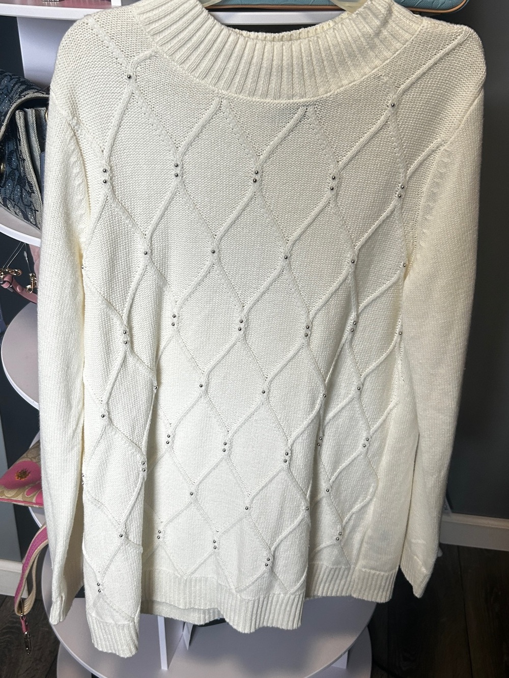 Karen Scott embellished oversized sweater.